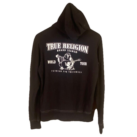 True Religion Black Full Zip Sweatshirt W/ Stitching S Graphic Grunge BigT- Read - Picture 1 of 9